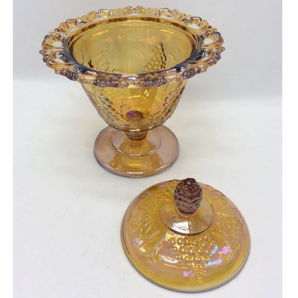 Amber Carnival Depression Glass Covered Spooner Dish - Picture 2 of 5